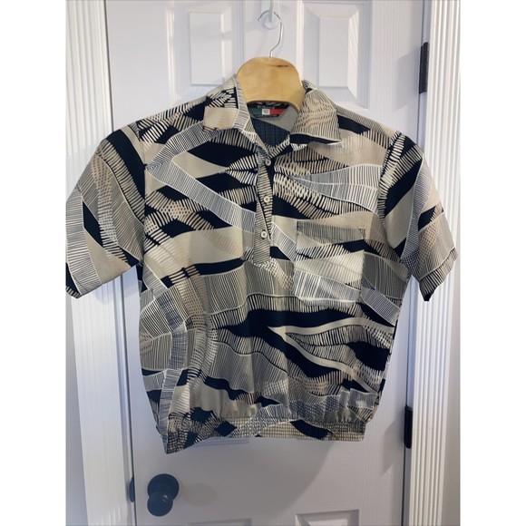 D’Accord Short Sleeve Half Button Polo Shirt. Mens Large Black Tan White - Picture 1 of 9